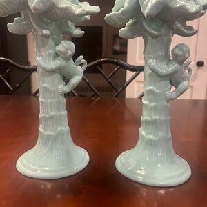 Charming Mint Monkey Candle Holders